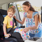 Finale 2-in-1 Booster Car Seat - daughter buckling herself into seat with mother observing