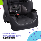 Easy Elite Slim All-in-One Convertible Car Seat - 2 removable, dishwasher-safe cup holders